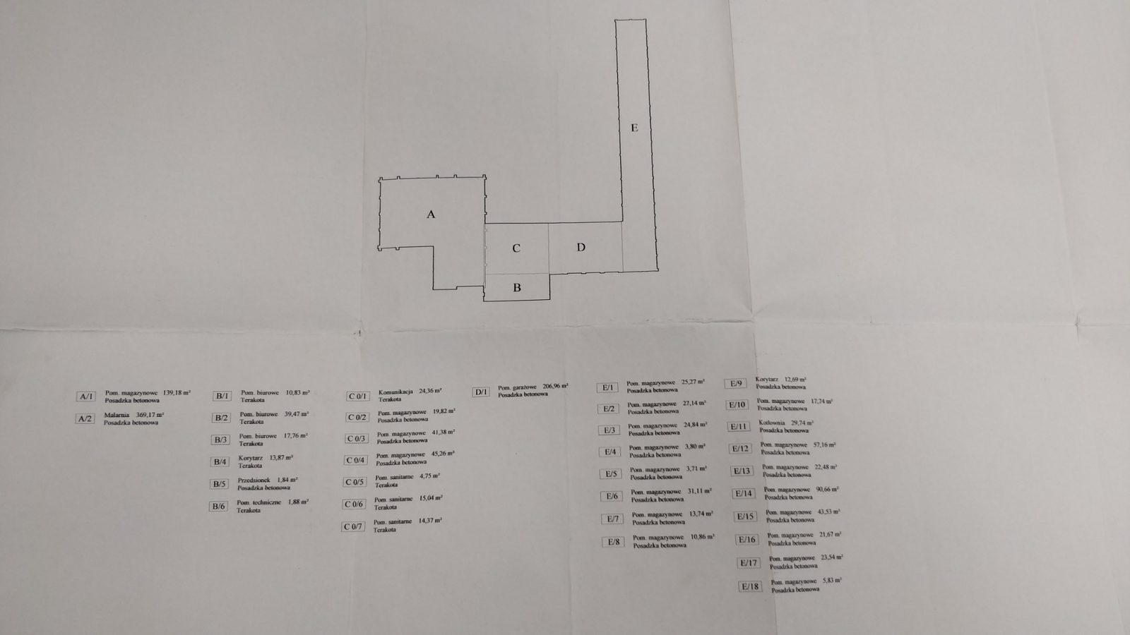Rzut przyziemia hali — zestawienie pomieszczeń